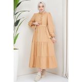 Hafsa Mina Önü Fırfırlı Kolu Bağlamalı Elbise Camel - 46