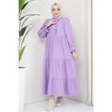 Hafsa Mina Önü Fırfırlı Kolu Bağlamalı Elbise Lila - 36