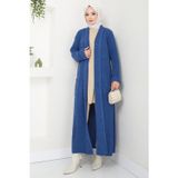 Hafsa Mina Şal Yaka Cepli Triko Hırka İndigo HM2243