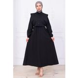 hafsamina Bolerolu Beli Lastikli Elbise Siyah HM2756