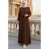 hafsamina Bolerolu Beli Lastikli Tesettür Elbise Kahverengi HM262756