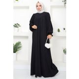 hafsamina Büzgülü Robalı Elbise Siyah HM2501
