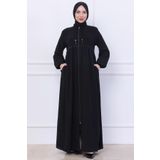 hafsamina Büzgülü Taşlı Ferace Siyah HM2732
