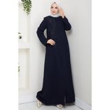 hafsamina Çiçek Detay Taşlı Ferace Lacivert HM2847