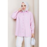 hafsamina Çizgili Tesettür Gömlek Pembe HM2893