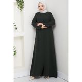 hafsamina Deri İşlemeli Ferace Haki HM2849
