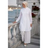 hafsamina Gizli Patlı Düğmeli Tunik Beyaz HM2948