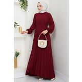 hafsamina Kemerli Piliseli Aerobin Elbise Bordo HM2339