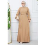hafsamina Kemerli Piliseli Aerobin Elbise Camel HM2339