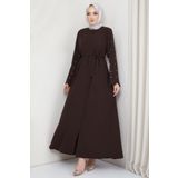 hafsamina Kolu Taşlı Gizli Patlı Ferace Acı Kahverengi HM2152