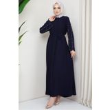 hafsamina Kolu Taşlı Gizli Patlı Ferace Lacivert HM2152