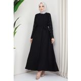 hafsamina Kolu Taşlı Gizli Patlı Ferace Siyah
