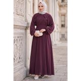 hafsamina Kuşaklı Beli Lastikli Modal Elbise Bordo HM2916