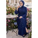 hafsamina Kuşaklı Çiçek Taşlı Ferace Lacivert HM2853
