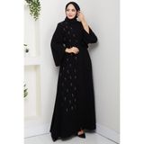 hafsamina Kuşaklı Çiçek Taşlı Ferace Siyah HM2853