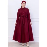 hafsamina Kuşaklı Mevlana Elbise Bordo HM2105