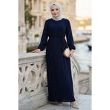 hafsamina Robalı Piliseli Ayrobin Elbise Lacivert HM2872