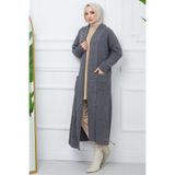 hafsamina Şal Yaka Salaş Triko Hırka Füme HM2248