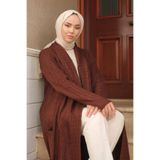 hafsamina Şal Yaka Salaş Triko Hırka Kahverengi HM2248