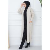 hafsamina Şal Yaka Salaş Triko Hırka Taş Rengi HM2248