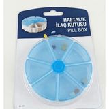 Haftalık İlaç Kutusu – 7 Günlük 7 Bölmeli, Gün Baskılı, Şeffaf Kapaklı Hap ve Vitamin Düzenleyici (Mavi)