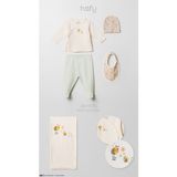 Hafy Baby %100 Pamuk Fitilli 5 Parça Yenidoğan Kız Bebek Hastane Çıkışı Seti Arı Nakışlı - Ekru - Mint Yeşili