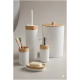 Hagen Ahşap Görünümlü 3lü Sabunluk Set+ WC Fırçası + 5 Parçalı Banyo Seti Bohem Tarzı Özel Seri