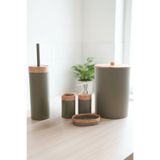 Hagen Ahşap Görünümlü 3lü Sabunluk Set+ WC Fırçası+ Çöp Kovası 5 Parçalı Banyo Seti Bohem Tarzı Özel Seri