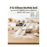 Hagen Premium 3'lü Beyaz Silikon Mutfak Seti Isıya Dayanıklı Slikon Spatula Yumurta Fırçası Çırpıcı Takımı
