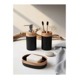 Hagen Premium Kaliteli Ahşap Görünüm Katı Sabunluk + Sıvı Sabunluk + Diş Fırçalık Seti Banyo Seti