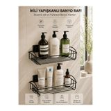 Hagen Yapışkanlı Siyah Banyo Rafı & Duş Askısı – Delme Yok, Güçlü Yapışkan – 2’li Set