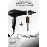 hagentech Siyah Profesyonel Saç Kurutma Makinesi+Fönlük+Fırça 2500Watt Profesyonel Fön Makinesi Saç Kurutma
