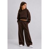 Haha Kız Çocuk Oversize Sweatshirt Bol Paça Eşofman Takımı 2'li Kışlık Spor Takım - 13 - 14 Yaş - Kahverengi