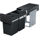 Hailo EcoLine Design L Gömme Çöp Ayırma Sistemi | 2 x 14 L | 28 L | Duo Çöp Ayırıcı Teleskopik Raylar Üzerinde Tam Çekmeli | Çıkarılabilir Kapak, Raflı | Çelik sac | Almanya'da üretilmiştir | Siyah