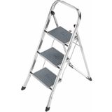 Hailo K70 StandardLine alüminyum katlanır merdiven, 3 büyük çelik basamaklı, kaymaz matlı, 150 kg'a kadar taşıma kapasitesi, katlanır emniyetli merdiven, özellikle hafif ve kolay saklanabilir, gümüş