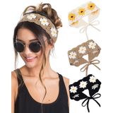 HAIMEIKANG Kadınlar için Hippi Saç Bandanaları Saç Bantları Boho Saç Bandı Örgü Saç Bantları Çiçekli Kafa Sargısı (Siyah+Kahve+Bej)
