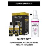 Hair Shot Keratin Bakım Seti (Keratin 100ml + Şampuan 100ml + Keratin Sütü 250ml) Brezilya Fönü