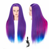 Hairginkgo Manken kafası 66 cm - 71 cm süper uzun sentetik elyaf saç mankeni kafa şekillendirme, kuaför antrenman kafası, kozmetoloji oyuncak kafası, kelepçeli örgü uygulaması için (renkli)