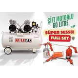HAIS Kuletaş Kompresör Çift Motorlu 60 Litre Süper Sessiz Yağsız - Full Set - 3 Yıl Garanti