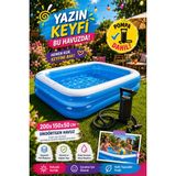 Hak-İş Oyuncak 200X150X50 cm Dikdörtgen Şişme Havuz - 30 cm El Pompası Dahil