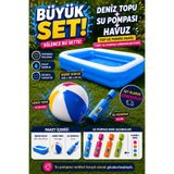 hak-iş oyuncak 200x150x50 cm Şişme Havuz Seti | Deniz Topu ve Su Pompası Dahil | Büyük Boy Aile Havuzu