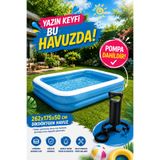 hak-iş oyuncak 262x175x50 Cm Dikdörtgen Şişme Aile Havuzu + 30 Cm Çift Fonksiyon El Pompası Dahil