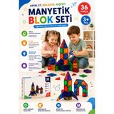 Hak-İş Oyuncak 36 Parça Manyetik Blok Seti | Çocuk Eğitici Manyetik Yapı Oyuncağı | Zeka Geliştirici Yapı Blokları | 3 Yaş ve Üzeri