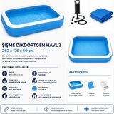 Hak-İş Oyuncak Mega Boy Dikdörtgen Şişme Çocuk Havuzu 262 x 175 x 51 cm Pompa ve Havuz 51258 Örtüsü I