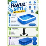 Hak-İş Oyuncak Mega Boy Dikdörtgen Şişme Çocuk Havuzu 262 x 175 x 51 cm Pompa ve Havuz 51258 Örtüsü I