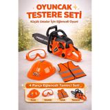 hak-iş oyuncak Pilli Büyük Kasklı Ağaç Motoru Oyuncak Testere Tamirci Seti (4 Parça)