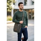 Hakan Çanta GK14 Haki Kanvas Postacı Dik Çapraz Çanta Ergonomik Tasarım ile Günlük Kullanım İçin Şık Aksesuar