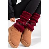 Hakan Collezione Bordo Yün/Akrilik Triko Örgü Leg Warmer Ayak Isıtıcı Uzun Tozluk Bot Çorabı
