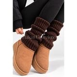Hakan Collezione Kahverengi Yün/Akrilik Triko Örgü Leg Warmer Ayak Isıtıcı Uzun Tozluk Bot Çorabı
