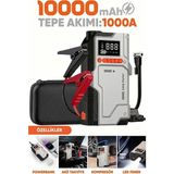 Hakay 10.000MAH Harvox Akü Takviye Cihazı 1000A - 150 Psı Lastik Şişirme Hava Kompresörü, 4’ü 1 Arada Taşınabilir Powerbank ve LED Işıklı Acil Durum Feneri
